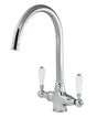 Reginox Traditional Elbe Kitchen Tap in chrome with white ceramic handles and swivel spout for kitchen sinks