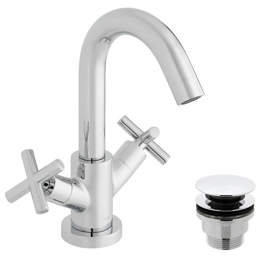 Vado Elements Mono Basin Mixer Deck Mounted Smooth Bodied With Universal Waste and Honeycomb Flow Regulator - Chrome - ELW-100F/CC-C/P