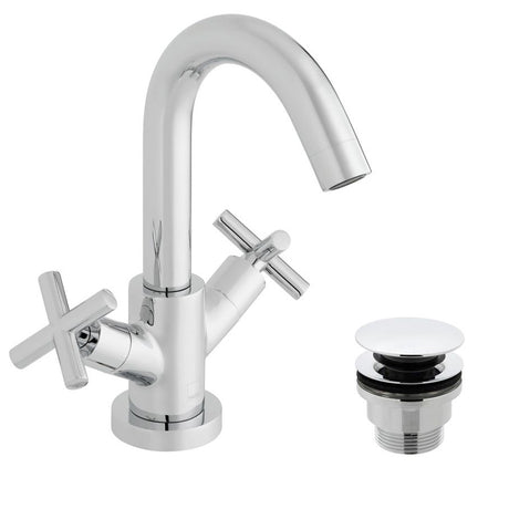 Vado Elements Mono Basin Mixer Deck Mounted Smooth Bodied With Universal Waste and Honeycomb Flow Regulator - Chrome - ELW-100F/CC-C/P