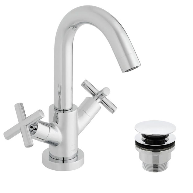Vado Elements Mono Basin Mixer Deck Mounted Smooth Bodied With Universal Waste and Honeycomb Flow Regulator - Chrome - ELW-100F/CC-C/P