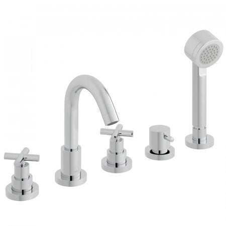 Vado Elements Water 5 hole chrome bath shower mixer deck mounted tap with handheld showerhead