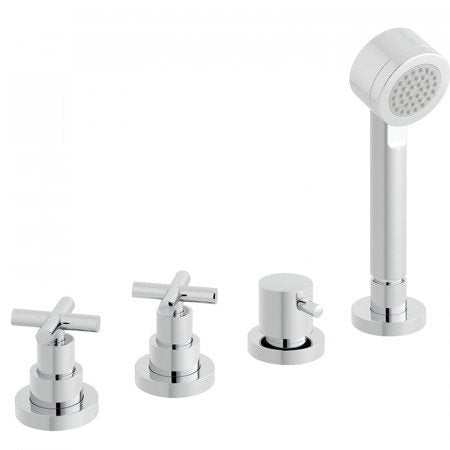 Vado Elements Water chrome 4 hole bath shower mixer deck mounted without spout with solid brass finish