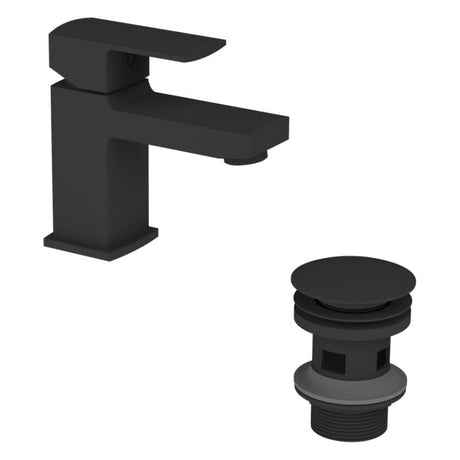 Oakham Paron Matt Black Basin Mixer Tap- Lever Handle -With Click Waste