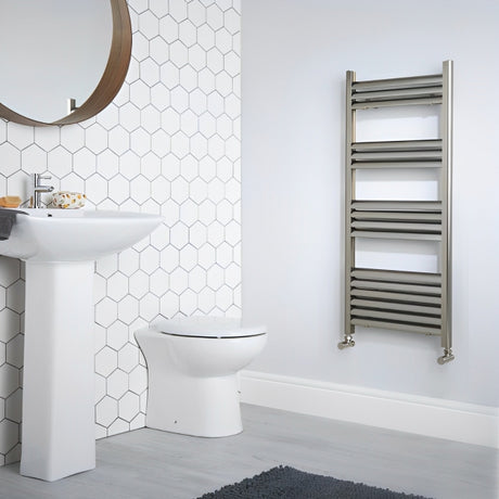 Towelrads Eton Straight Heated Towel Rail 1000mm High x 300mm Wide - Brushed Aluminium - 136051