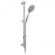 Vado Evolve Slide Rail Shower Kit with round 4-function rub-clean handset, pause function, 600mm slide rail, and 150cm hose in chrome finish