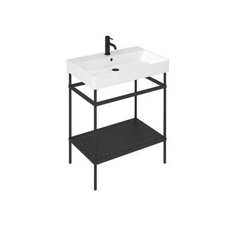 Britton Shoreditch Black Basin Frame with shelf and white Shoreditch basin, steel construction, 670x762x430mm