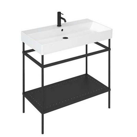 Britton Shoreditch Black Basin Frame with steel construction and bottom shelf for Shoreditch basin