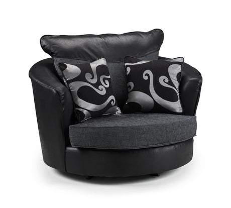 Charlton Farrow Luxury Swivel Love Chair 115cm Wide - Black/Grey