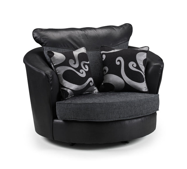 Charlton Farrow Luxury Swivel Love Chair 115cm Wide - Black/Grey