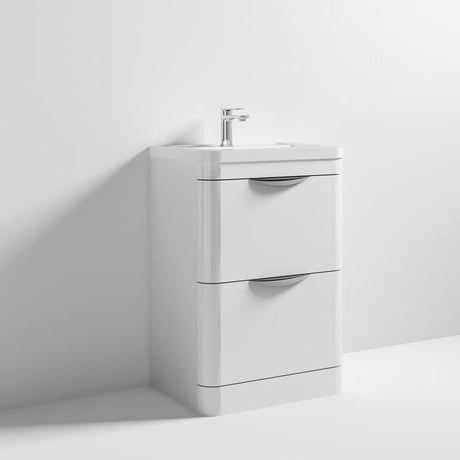 Nuie Parade 2-Drawer Floor Standing Vanity Unit with Ceramic Basin 600mm Wide - White Gloss - FPA001A