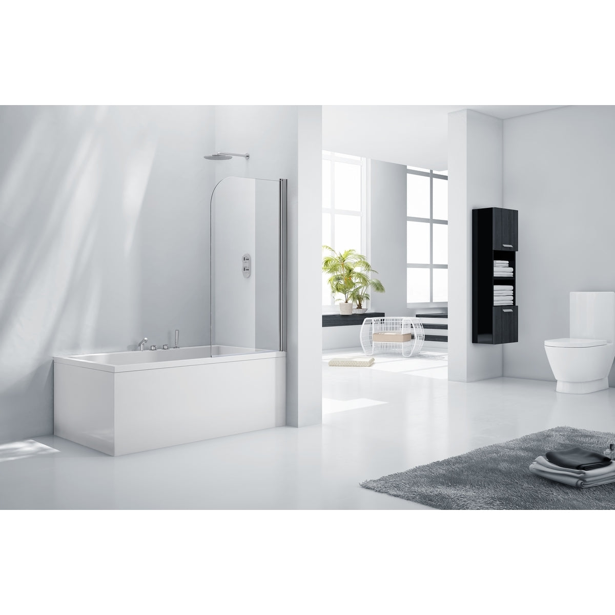 Frontline Aquaglass 6mm Rise and Fall Bath Screen 1400 x 800mm - Clear - BE611633