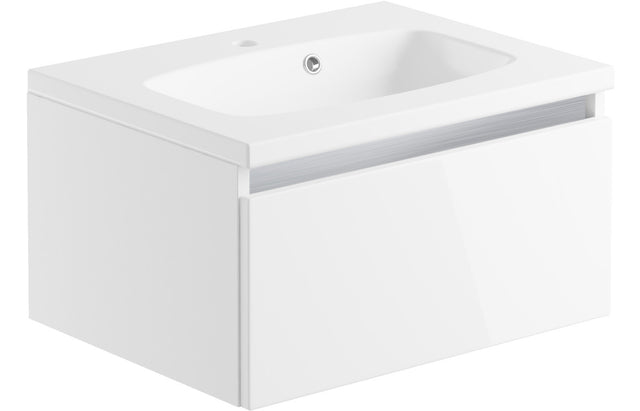 Prystine Naperville 1 Drawer Wall Hung Unit & Basin 600mm - White Gloss - PRIS2123