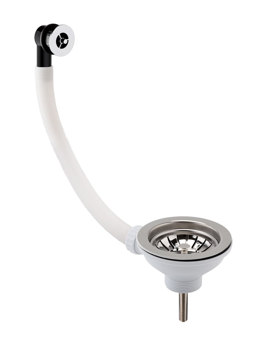Launde Abbey Fireclay Sinks Pull Out Basket Strainer Waste with Overflow 90mm - Chrome