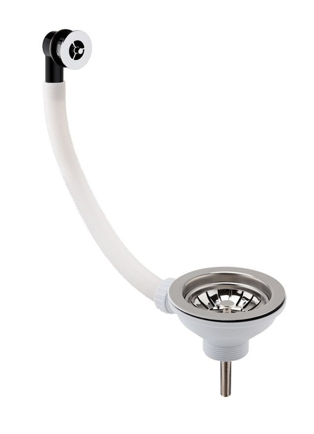 Launde Abbey Fireclay Sinks Pull Out Basket Strainer Waste with Overflow 90mm - Chrome