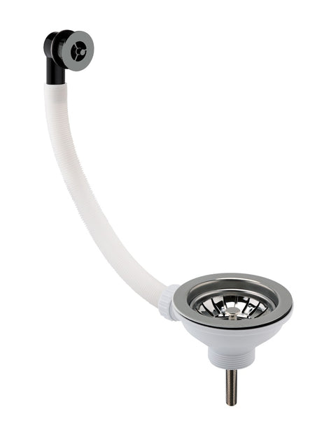Launde Abbey Fireclay Sinks Pull Out Basket Strainer Waste with Overflow 90mm - Brushed Nickel
