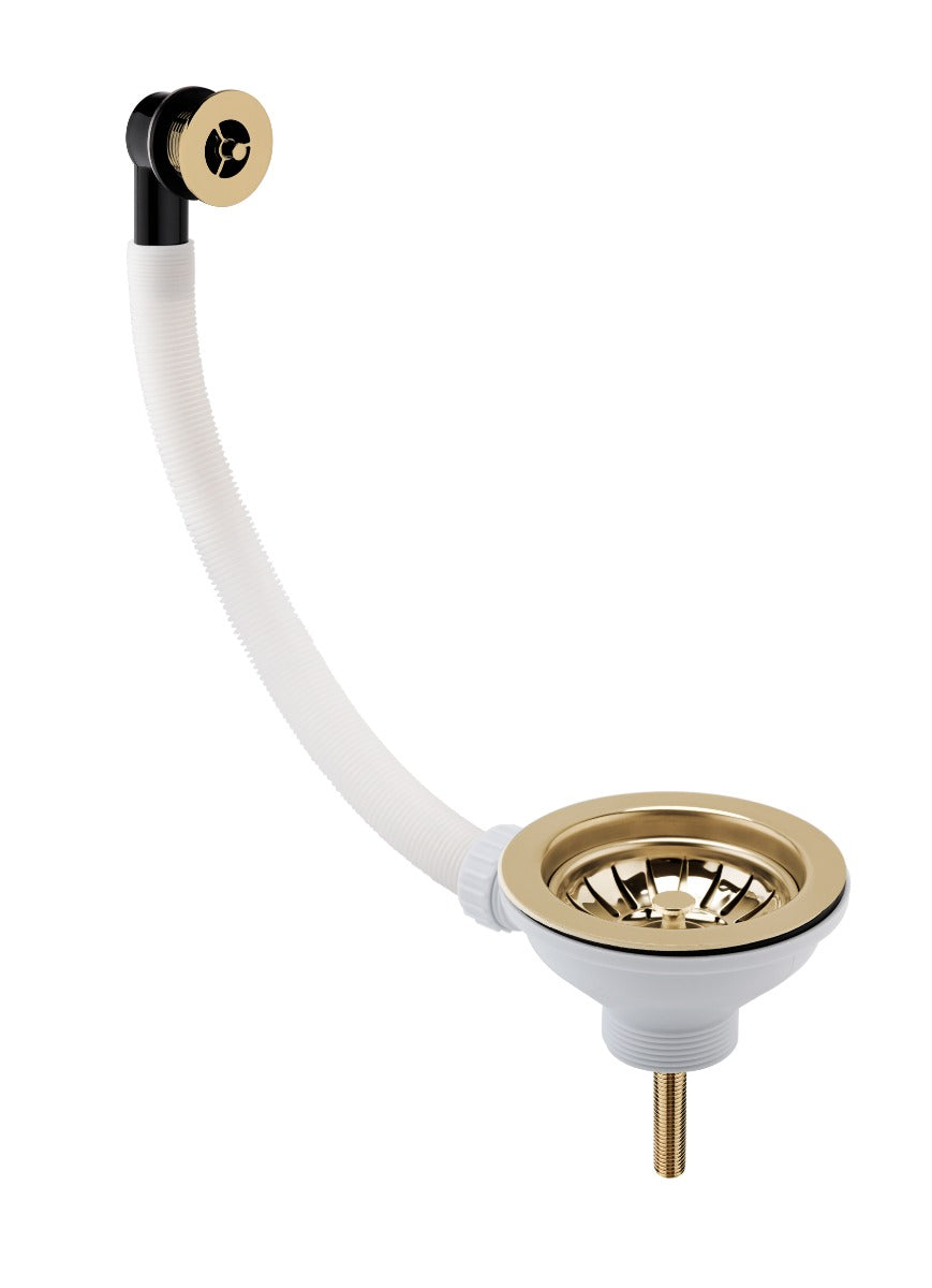 Launde Abbey Fireclay Sinks Pull Out Basket Strainer Waste with Overflow 90mm - Brushed Brass