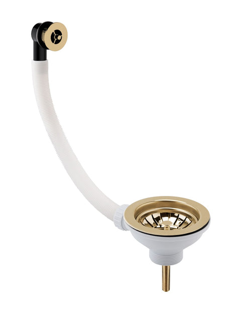 Launde Abbey Fireclay Sinks Pull Out Basket Strainer Waste with Overflow 90mm - Brushed Brass