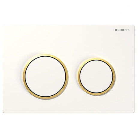 Geberit Omega20 Modern Rectangular Dual Flush Plate - White/Gold Plated - 115.085.KK.1