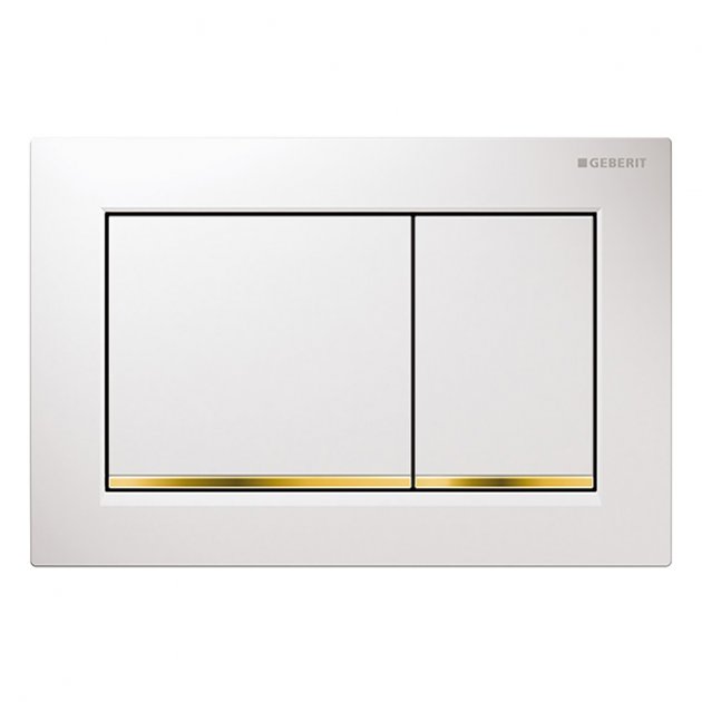 Geberit Omega30 Modern Rectangular Dual Flush Plate - White/Gold Plated - 115.080.KK.1