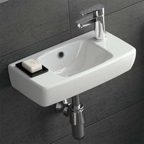 Geberit Selnova Compact LH Countertop Basin 450mm - White - 500.319.01.7 - TAP 'N' SHOWER