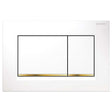 Geberit Sigma30 modern dual flush plate in polished white with gold accents for minimalist bathroom design and water efficiency