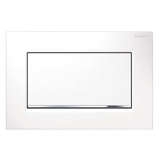 Geberit Sigma30 Modern Single Flush Plate - Polished White/Gloss Chrom