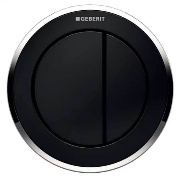 Geberit Type10 Modern Pneumatic Dual Flush Plate Button for Concealed Cistern - Black / Gloss Chrome - 116.057.KM.1