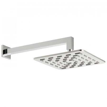 Vado Geometry 250mm chrome square shower head with arm and 9Lpm flow rate