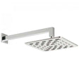 Vado Geometry 250Mm round stainless steel shower head with 9Lpm flow rate and modern wall arm design