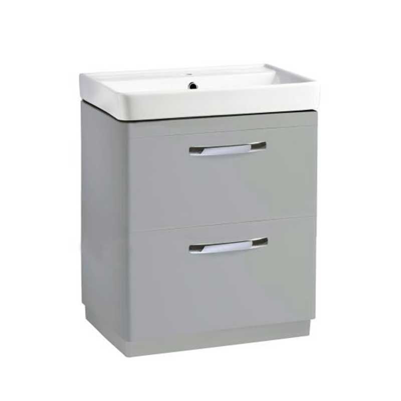 Tavistock Compass Gloss Light Grey 600mm Double Drawer Freestanding Basin Vanity Unit ONLY - CM600FDG