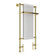JTP Grosvenor Antique Brass traditional heated towel radiator with vintage finish and triple heat setting, 1130 x 553mm