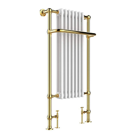 JTP Grosvenor Antique Brass traditional heated towel radiator with vintage finish and triple heat setting, 1130 x 553mm