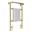 JTP Grosvenor Antique Brass Traditional Heated Towel Radiator with white central panel and polished brass frame