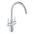 Grohe Ambi Deck Mounted chrome kitchen sink mixer tap with dual levers and high-arc spout