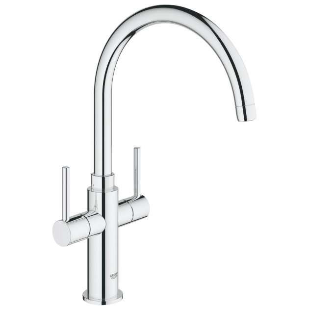 Grohe Ambi Dual Handle Deck Mounted Kitchen Sink Mixer Tap with Swivel