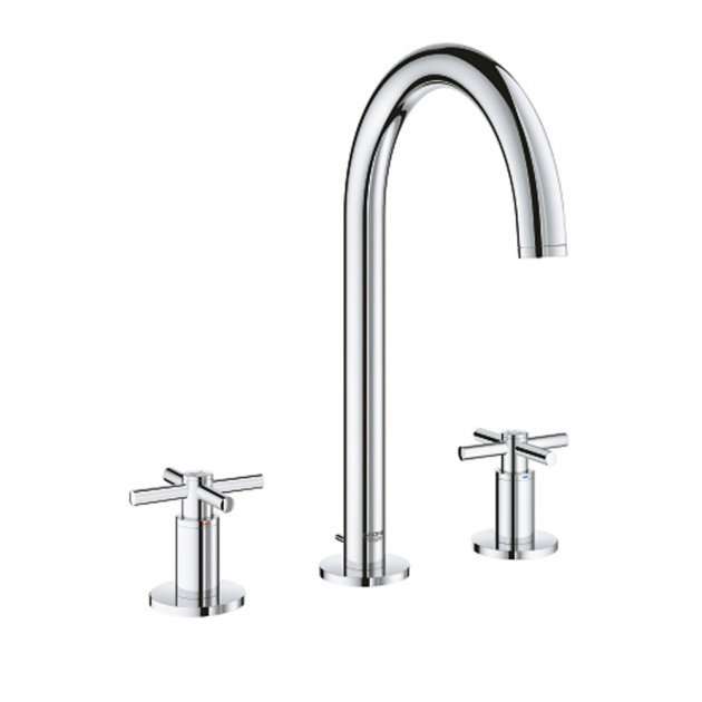 Grohe Atrio Modern Pop Up Waste with Cross Handles Three-Hole M-Size Basin Mixer Tap - Chrome - 20008003