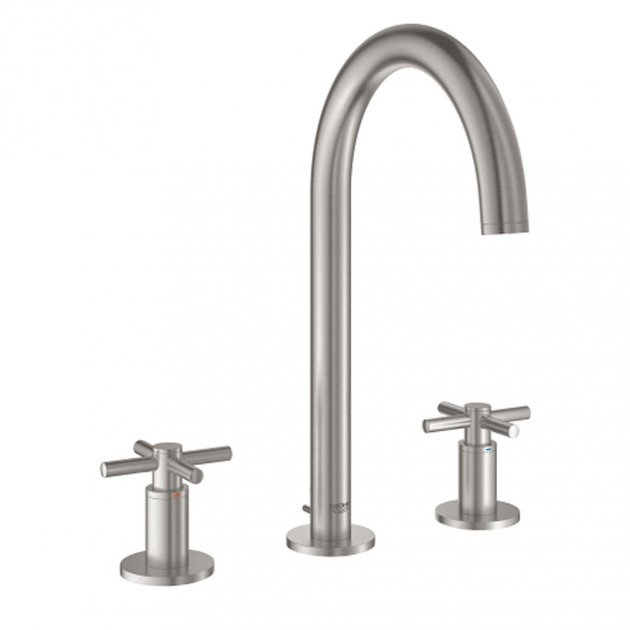 Grohe Atrio Cross Handles Pop Up Waste Three-Hole M-Size Basin Mixer Tap - Supersteel - 20008DC3