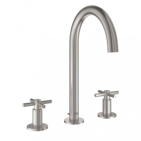 Grohe Atrio Cross Handles Pop Up Waste Three-Hole M-Size Basin Mixer Tap - Supersteel - 20008DC3