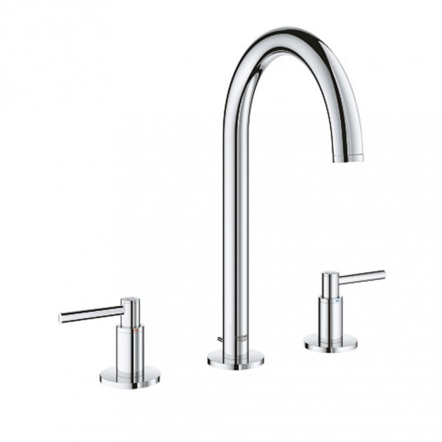 Grohe Atrio Modern Pop Up Waste Lever Handles Three-Hole M-Size Basin Mixer Tap - Chrome - 20009003