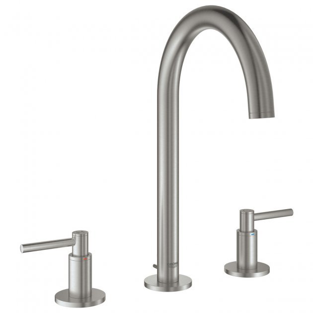 Grohe Atrio Modern Pop Up Waste with Lever Handles Three-Hole M-Size Basin Mixer Tap - Supersteel - 20009DC3