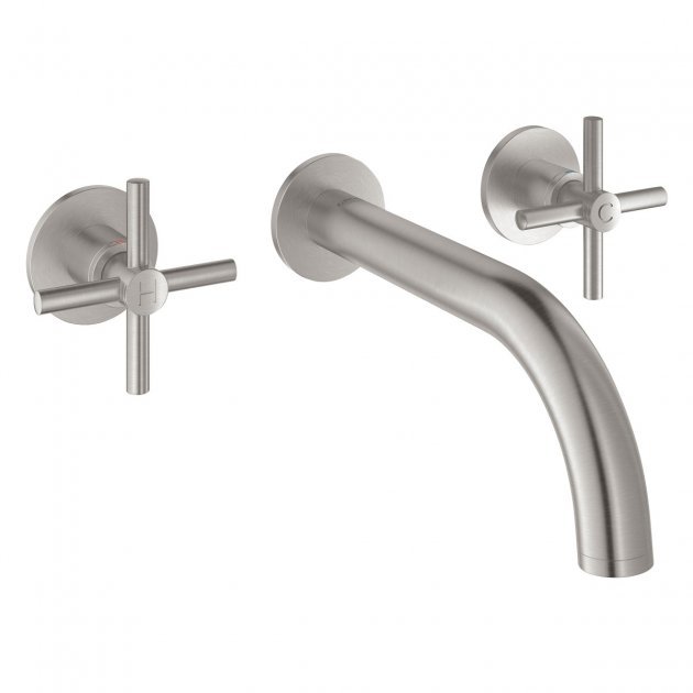 Grohe Atrio Wall Mounted Cross Handles Three-Hole Basin Mixer Tap - Supersteel - 20164DC3