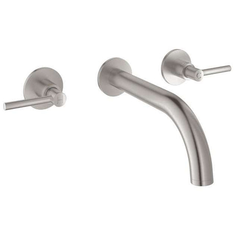 Grohe Atrio modern wall mounted three-hole basin mixer tap in supersteel finish with dual lever handles