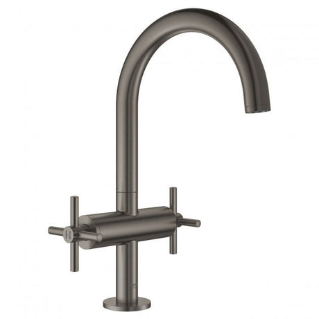Grohe Atrio Modern Push-Open Waste Cross Handles L-Size Basin Mixer Tap - Brushed Hard Graphite - 21019AL3