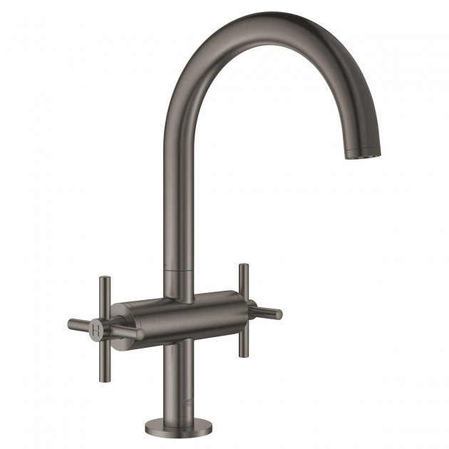 Grohe Atrio Modern Push-Open Waste Cross Handles L-Size Basin Mixer Tap - Brushed Hard Graphite - 21019AL3