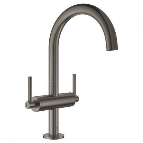 Grohe Atrio Modern Lever Handles L-Size Basin Mixer Tap and Push-Open Waste - Brushed Hard Graphite - 21022AL3