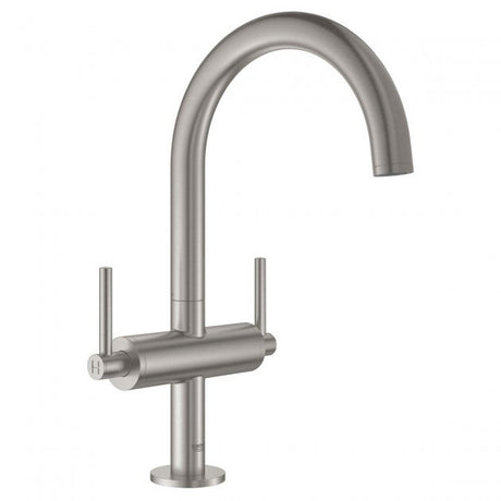 Grohe Atrio Modern Lever Handles L-Size Basin Mixer Tap and Push-Open Waste - Supersteel - 21022DC3