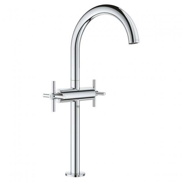 Grohe Atrio Cross Handles XL-Size Basin Mixer Tap and Push-Open Waste - Chrome - 21044003