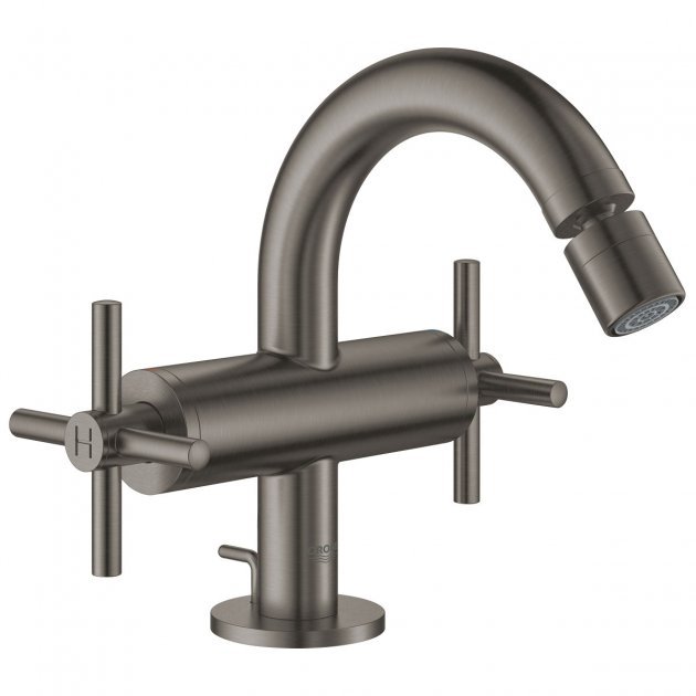 Grohe Atrio Modern Pop Up Waste Cross Handles M-Size Bidet Mixer Tap - Brushed Hard Graphite - 24027AL3