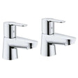 Grohe BauEdge Modern Pillar Mounted Basin Taps Pair - Chrome - 2042100M