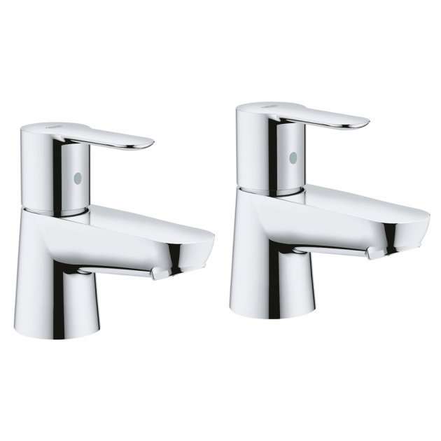 Grohe BauEdge Modern Pillar Mounted Basin Taps Pair - Chrome - 2042100M